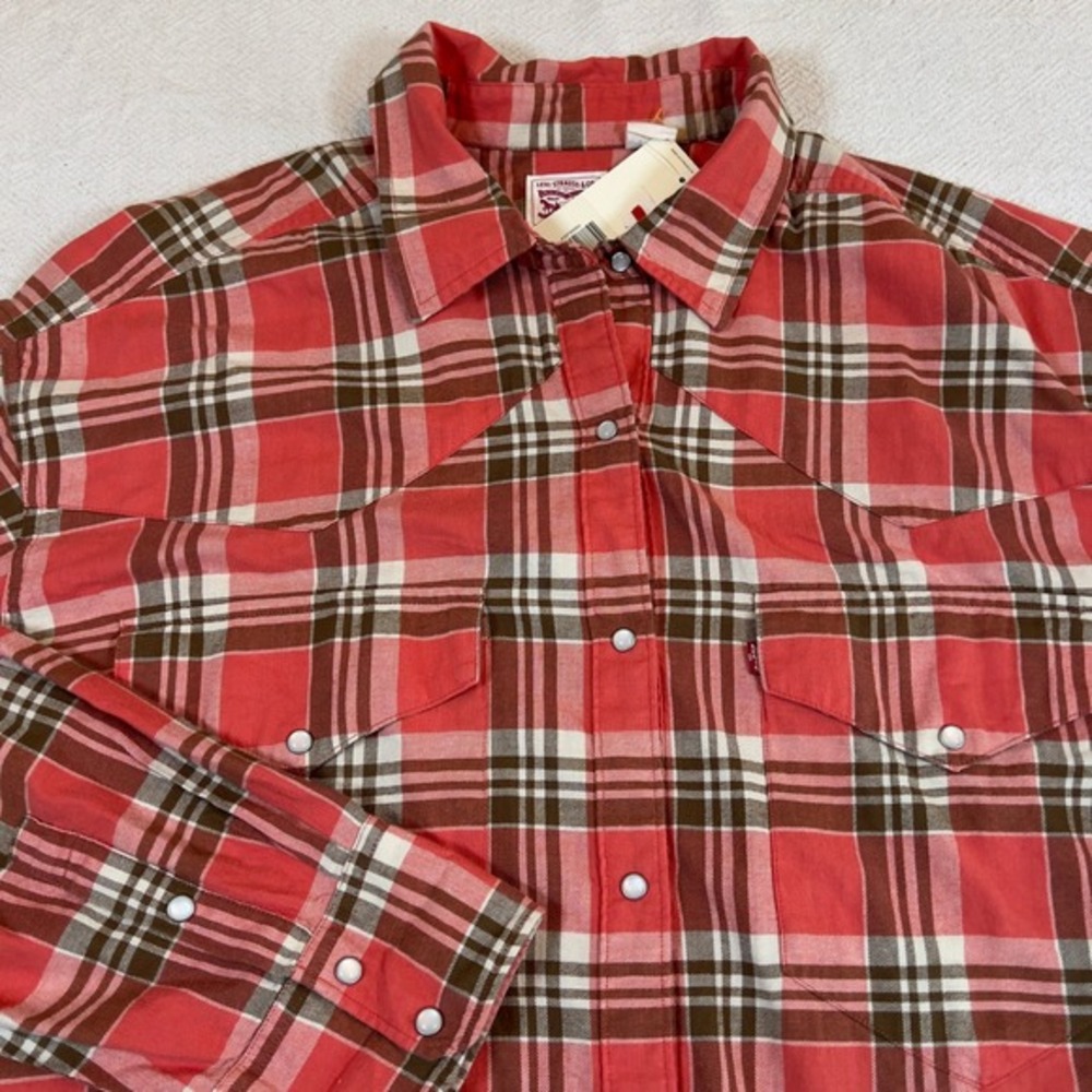 Levi's Mens Western Shirt‎ Plaid Pearl Snap Long Sleeve Size XXL Cowboy